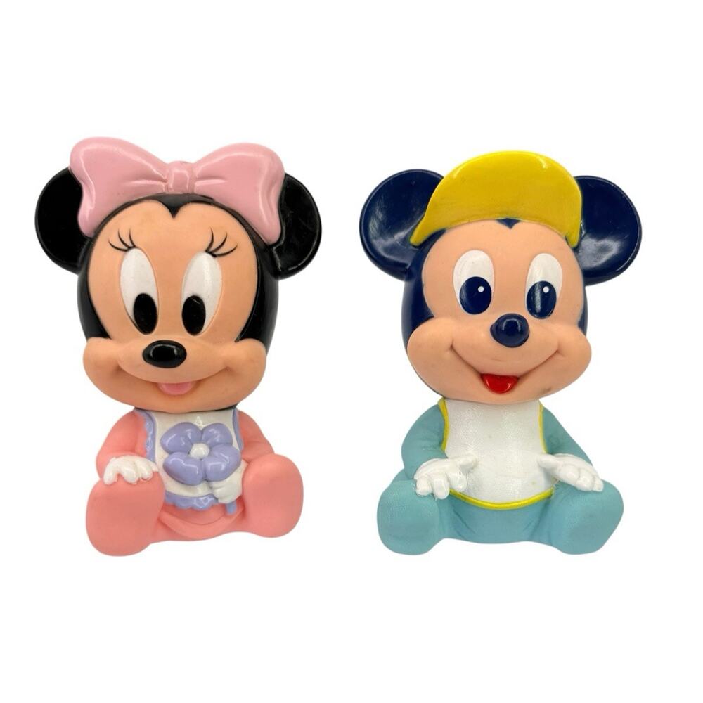 Vintage 1984 ARCO Disney Baby Minnie And Mickey Mouse Squeaky Bath Toy 5"